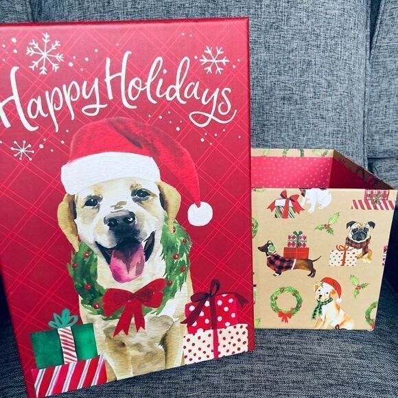 NWT Yellow Lab Dog Christmas Gift Storage Decor Box Bin - Picture 1 of 6